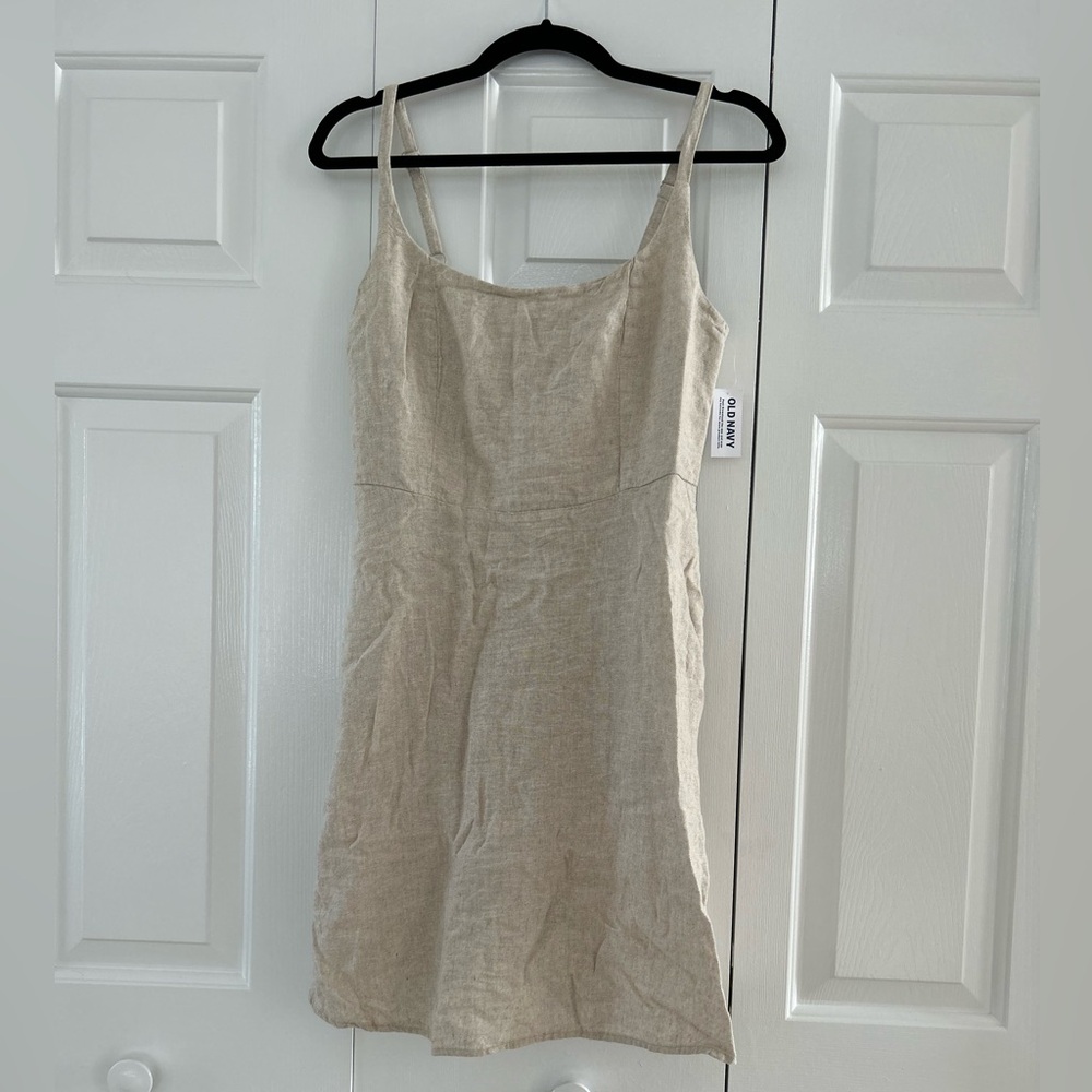 Beige Linen Mini Dress